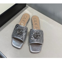 Grade Design Gucci GG Sequins Slide Sandals 012632 Silver 2021