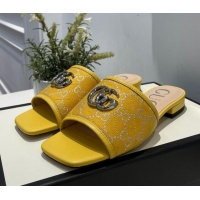 Charming Gucci GG Silver Lamé Canvas Slide Sandals 012638 Yellow 2021