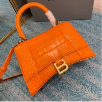 Discount Balenciaga HOURGLASS SMALL TOP HANDLE BAG crocodile embossed calfskin B108895E orange