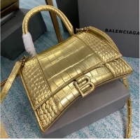 Good Taste Balenciaga HOURGLASS SMALL TOP HANDLE BAG crocodile embossed calfskin B108895E gold