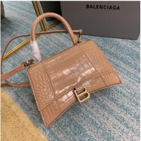 Best Product Balenciaga HOURGLASS SMALL TOP HANDLE BAG crocodile embossed calfskin B108895E apricot