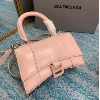 Top Design Balenciaga Hourglass XS Top Handle Bag shiny box calfskin 28331 LIGHT ROSE