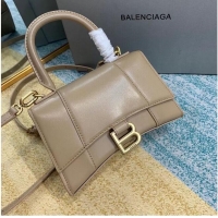 Grade Quality Balenciaga Hourglass XS Top Handle Bag shiny box calfskin 28331 apricot