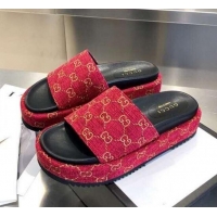 Top Quality Gucci GG Canvas Platform Slide Sandal 573018 Red 2021