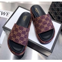 Best Grade Gucci GG Canvas Platform Slide Sandal 573018 Grape Purple 2021