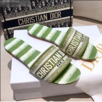 Top Design Dior Dway Flat Slide Sandals in CD0718 Green D-Stripes Embroidered Cotton 2021