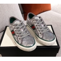 Low Cost Gucci Tennis 1977 Sequins Low-Top Sneakers 012736 Silver 2021