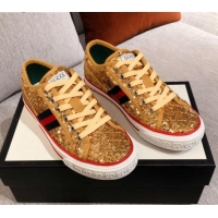 Pretty Style Gucci Tennis 1977 Sequins Low-Top Sneakers 012736 Gold 2021