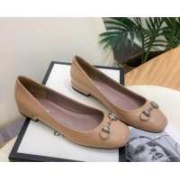 New Design Gucci Patent Leathe Ballet Flat with Horsebit 022519 Nude 2021