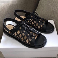 Promotional Dior D-Trap Flat Sandals in Mesh Calfskin CD3123 Black 2021