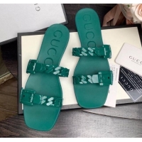 Top Quality Gucci PVC Chain Flat Slide Sandals 022586 Green