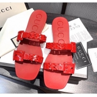 Top Quality Gucci PVC Chain Flat Slide Sandals 022586 Red