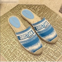 New Style Dior Granville Espadrille Mules in CD0912 Ocean Blue D-Stripes Embroidered Cotton 2021