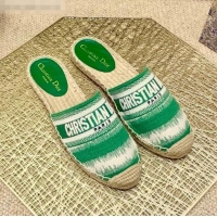 Shop Best Dior Granville Espadrille Mules in CD0912 Green D-Stripes Embroidered Cotton 2021