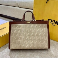 Trendy Design Fendi FF Embroidered Canvas Medium Peekaboo X-Tote Tote Bag FD3106 Beige 2020