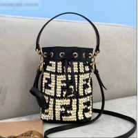 Buy Discount Fendi Raffia Mon Tresor Mini Bucket Bag FD1949 Black/Beige 2021