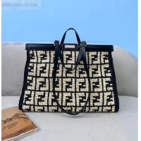 Discount Fendi Raffia Large Peekaboo X-Tote Bag FD1951 Black/Beige 2021