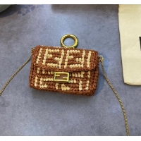 Market Sells Fendi Woven Raffia Nano Baguette Charm FD1953 Brown 2021