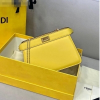 Top Grade Fendi Peekaboo I See U Pochette Leather Chain Bag FD0327 Yellow 2021