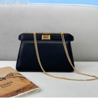 Super Quality Fendi Peekaboo I See U Pochette Leather Chain Bag FD0327 Black 2021