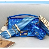 Free Shipping Promotional Fendi Baguette Sequins Medium Bag FD0408 Blue 2021