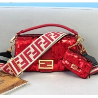 Shop Cheap Fendi Baguette Sequins Medium Bag FD0408 Red 2021