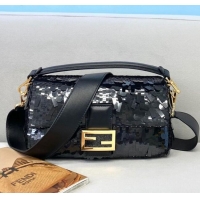 Good Taste Fendi Baguette Sequins Medium Bag FD0408 Black 2021