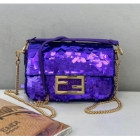 Luxury Classic Fendi Baguette Sequins Mini Bag FD0420 Purple 2021