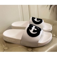 Good Quality Gucci Wool GG Flat Slide Sandals in Grained Calfskin 031105 White