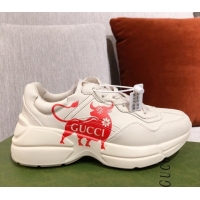 Top Quality Gucci Rhyton Sneakers in Chinese Ox Years Leather 031150 White/Red