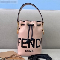 Famous Brand Fendi Mon Tresor Mini Bucket Bag in FD1912 Pink Logo Leather 2021