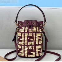 Pretty Style Fendi Raffia Mon Tresor Mini Bucket Bag FD2006 Burgundy 2021