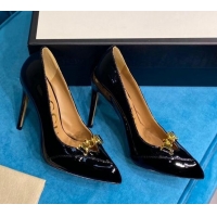 Best Price Gucci Glaze Leather Chain Pointed Pumps Black 033127 2021