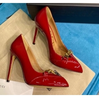 Discount Design Gucci Glaze Leather Chain Pointed Pumps Red 033128 2021