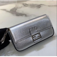 Trendy Design Fendi Nano Baguette Charm in FD2017 Silver Grained Leather 2021