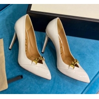 Custom Gucci Glaze Leather Chain Pointed Pumps 033129 White 2021