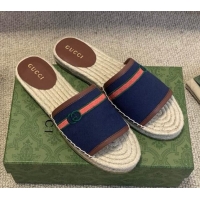 Top Quality Gucci Epilogue Canvas Web Espadrille Slide Sandal 331104 Navy Blue