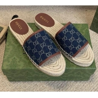 Unique Grade Gucci Jacquard Denim Espadrille Slide Sandals 331112 Blue 