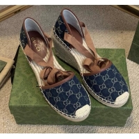 Cute Gucci Jacquard Denim Espadrille Wedges 331113 Blue