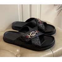 Popular Style Gucci Men's Zumi GG Leather Slide Sandals 040885 Black 2021