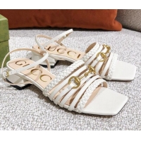 Best Imitation Gucci Leather Strap Sandal with Horsebit 645405 White 