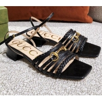 Top Design Gucci Leather Strap Sandal with Horsebit 645405 Black 2021