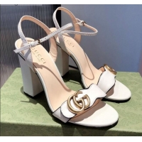 Best Price Gucci Leather GG Strap High-heel Sandals 040935 White/Gold 2021