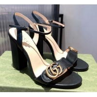 Top Quality Gucci Leather GG Strap High-heel Sandals 040935 Black/Gold