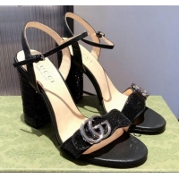 Low Price Gucci Leather GG Strap High-heel Sandals 040935 Black/Silver