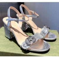 Discount Gucci Sequin GG Strap Mid-heel Sandals Bright 040944 Silver 2021