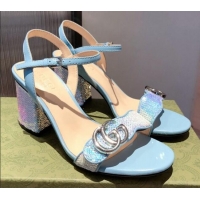 Custom Gucci Sequin GG Strap Mid-heel Sandals 040950 Blue/Silver 2021