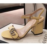 Reasonable Price Gucci Leather GG Strap Mid-heel Sandals 040952 Yellow