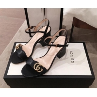 Affordable Price Gucci Leather GG Strap Mid-heel Sandals 040952 Black