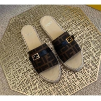 Top Quality Fendi FF Canvas Promenade Espadrille Slides Sandals 012720 Brown